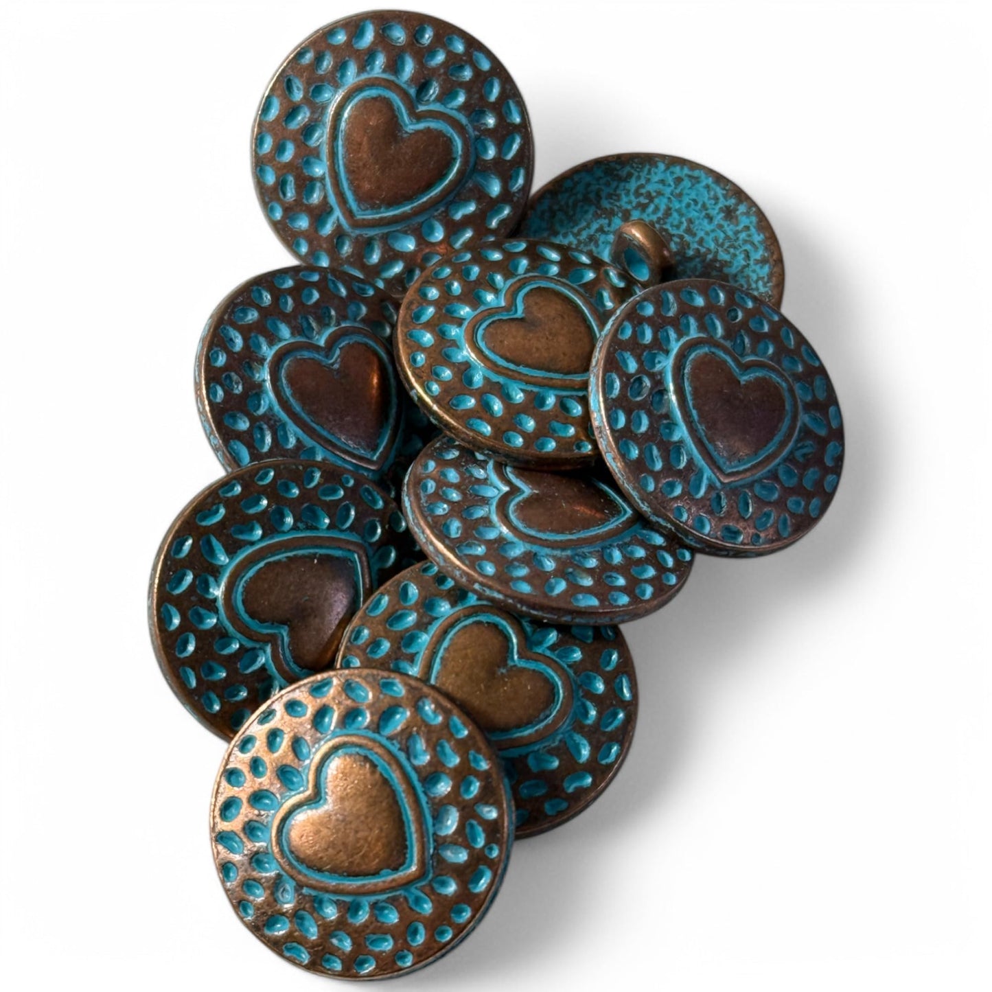 KnitForLess Heart Carved Buttons, 18mm Shank, Antique Copper, Round, Pack of 6