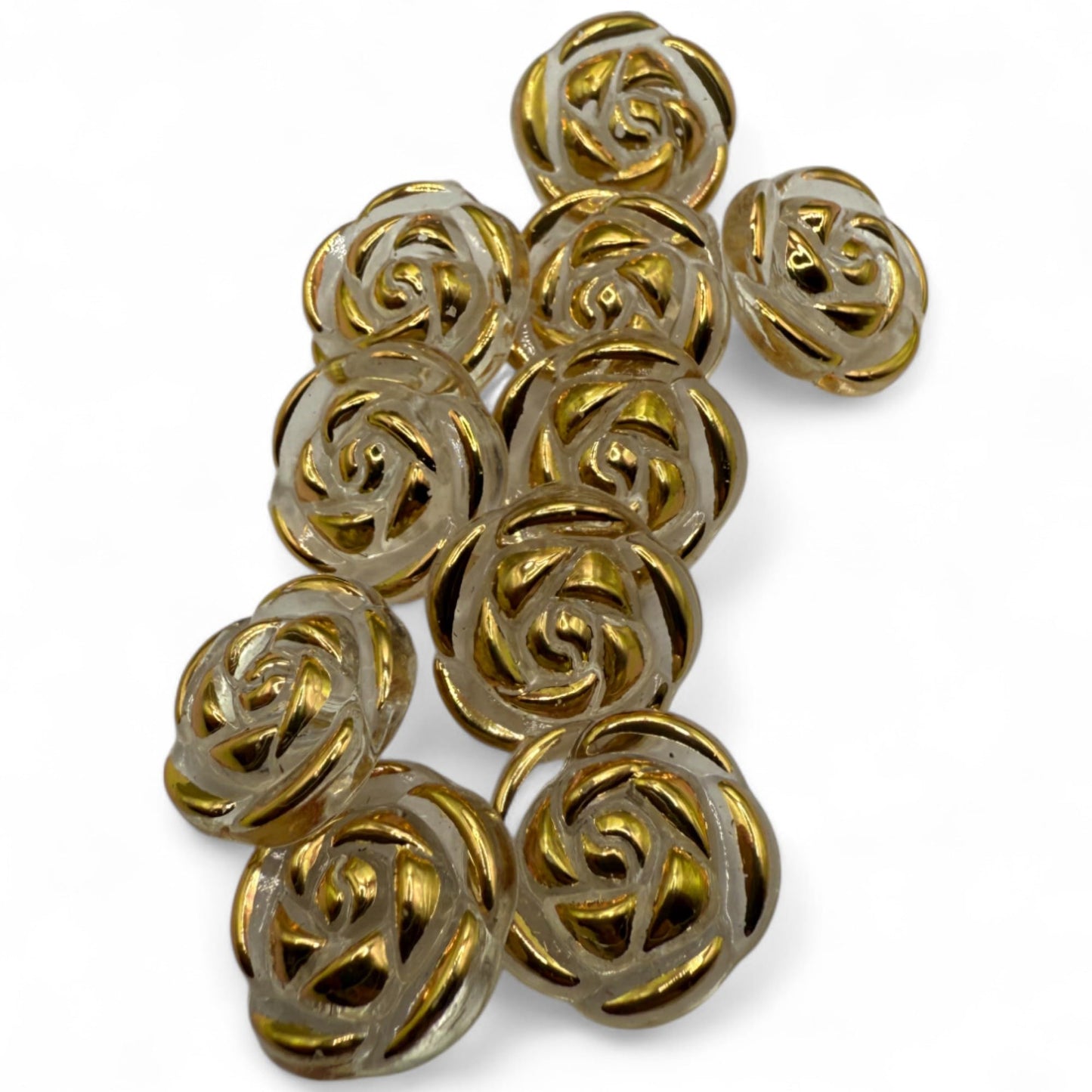 KnitForLess Transparent Acrylic Rose Flower Buttons, 15mm, Round, Pack of 10, 8 Colours