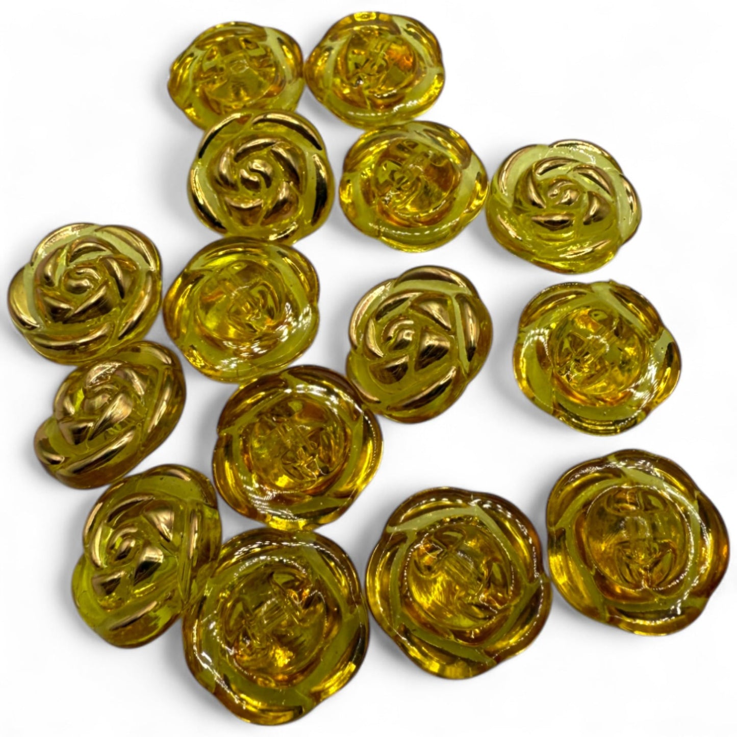 KnitForLess Transparent Acrylic Rose Flower Buttons, 15mm, Round, Pack of 10, 8 Colours