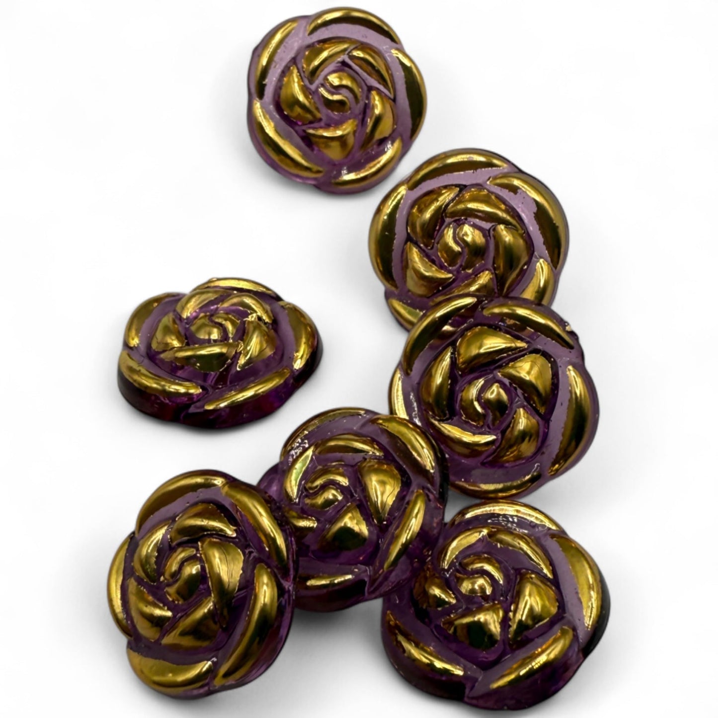 KnitForLess Transparent Acrylic Rose Flower Buttons, 15mm, Round, Pack of 10, 8 Colours