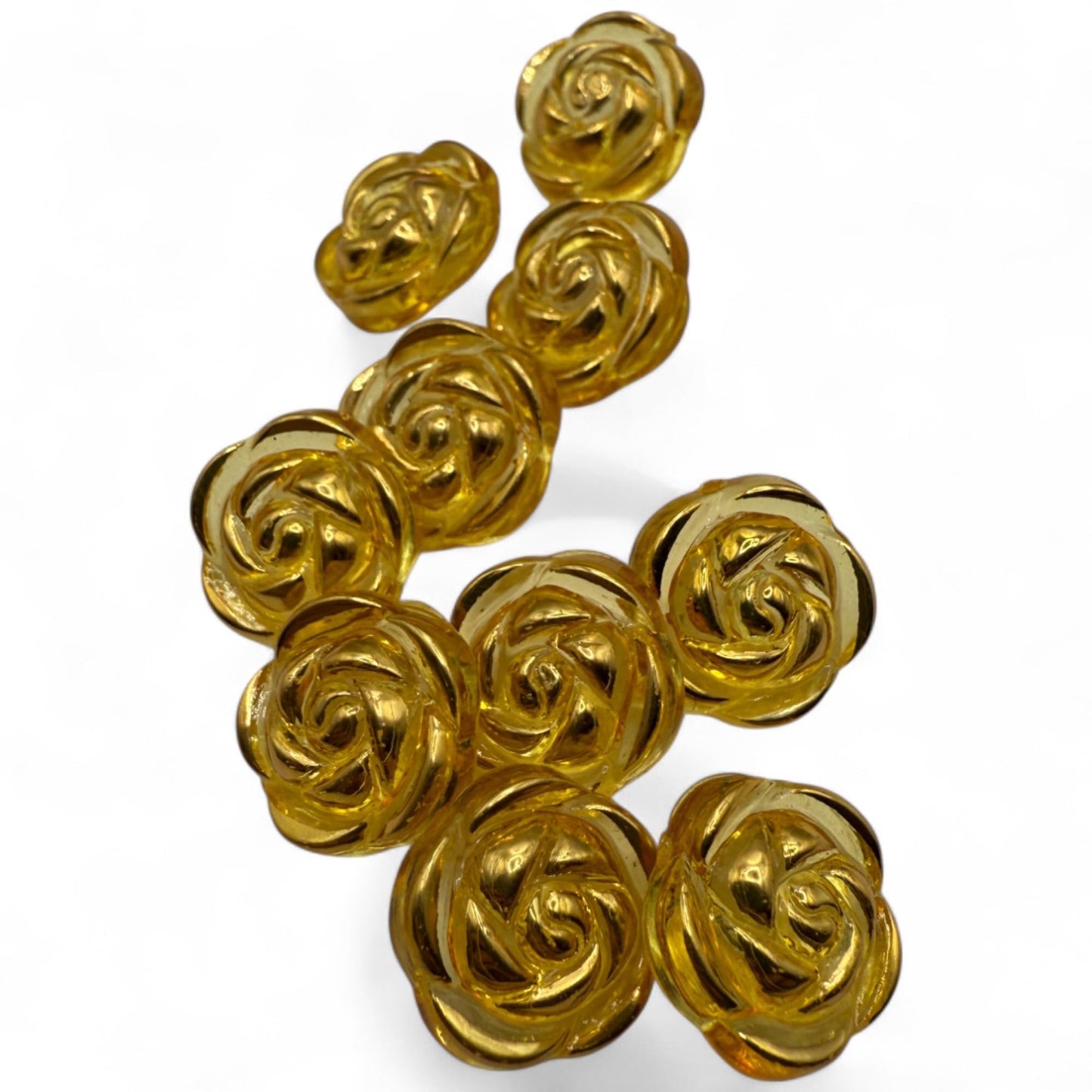 KnitForLess Transparent Acrylic Rose Flower Buttons, 15mm, Round, Pack of 10, 8 Colours