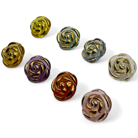 KnitForLess Transparent Acrylic Rose Flower Buttons, 15mm, Round, Pack of 10, 8 Colours