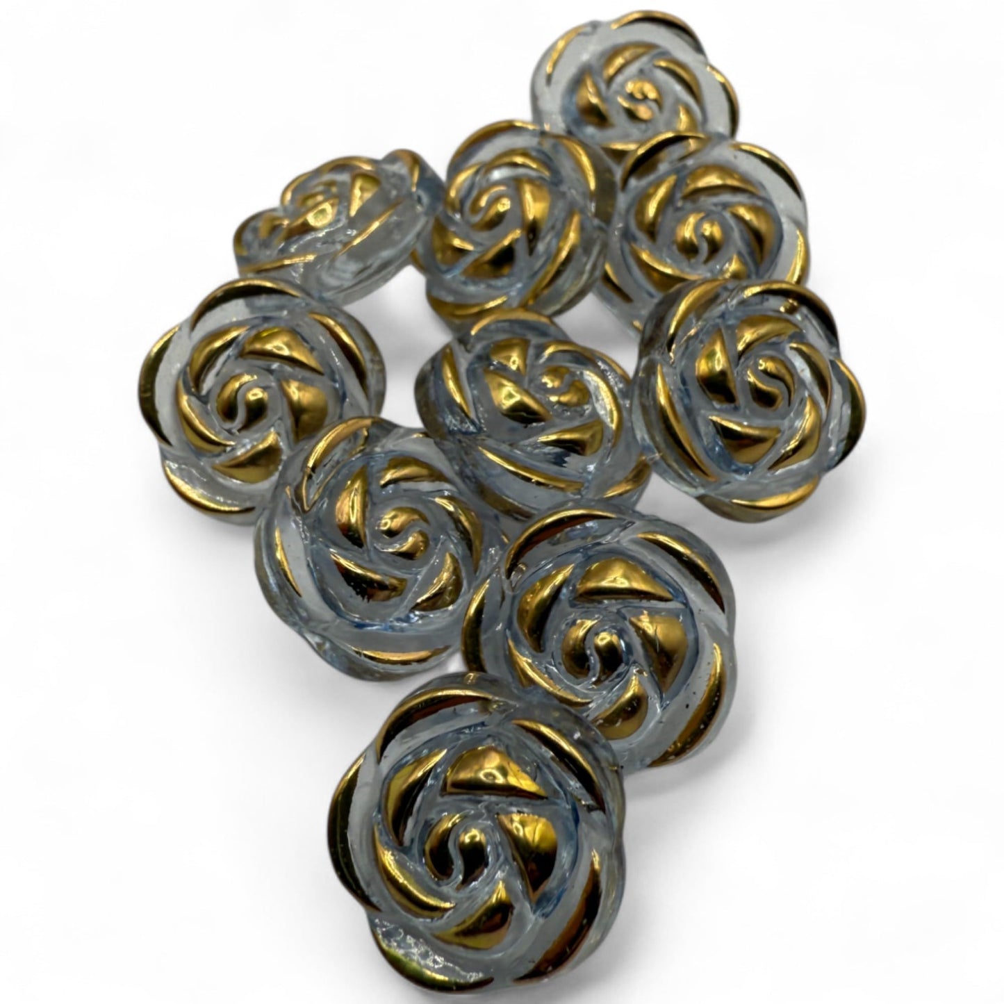 KnitForLess Transparent Acrylic Rose Flower Buttons, 15mm, Round, Pack of 10, 8 Colours