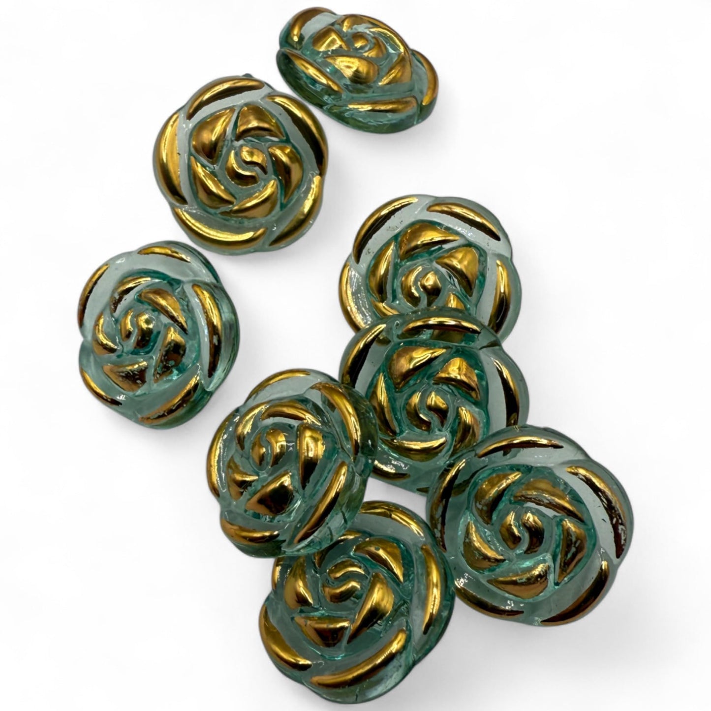 KnitForLess Transparent Acrylic Rose Flower Buttons, 15mm, Round, Pack of 10, 8 Colours