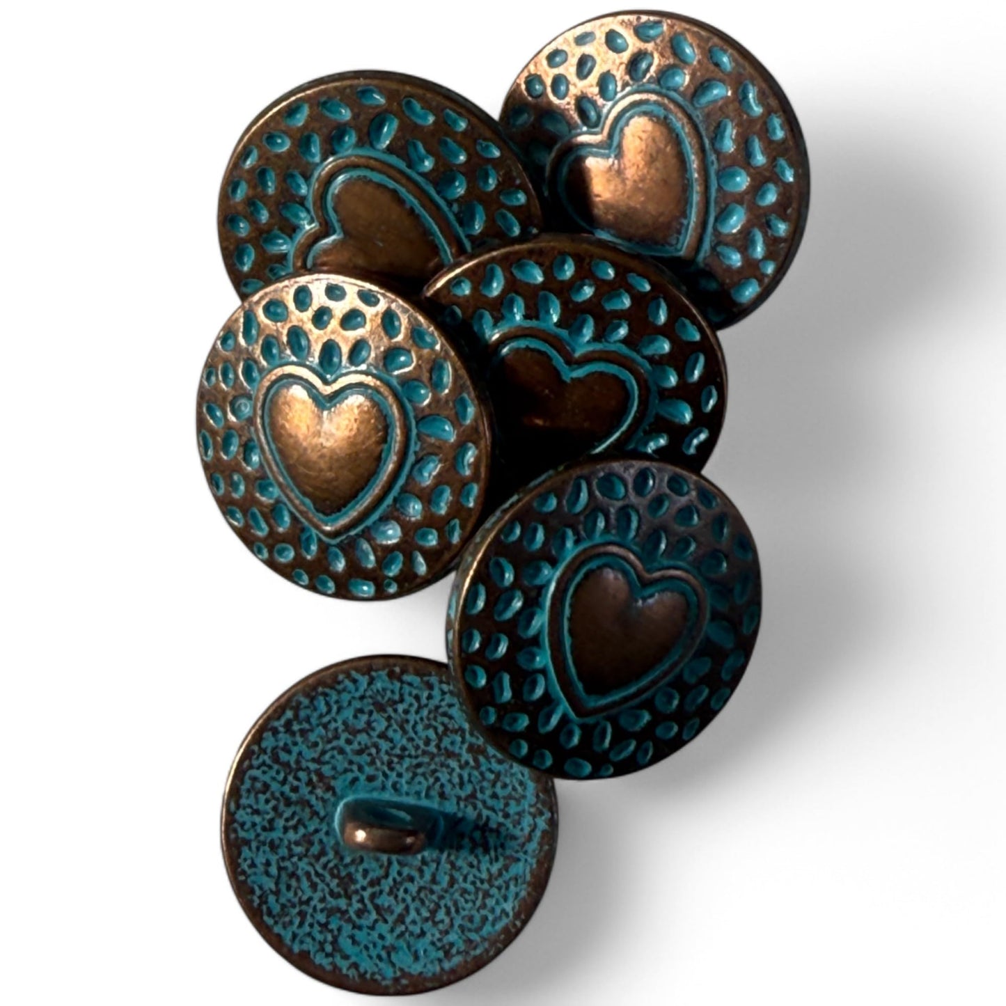 KnitForLess Heart Carved Buttons, 18mm Shank, Antique Copper, Round, Pack of 6