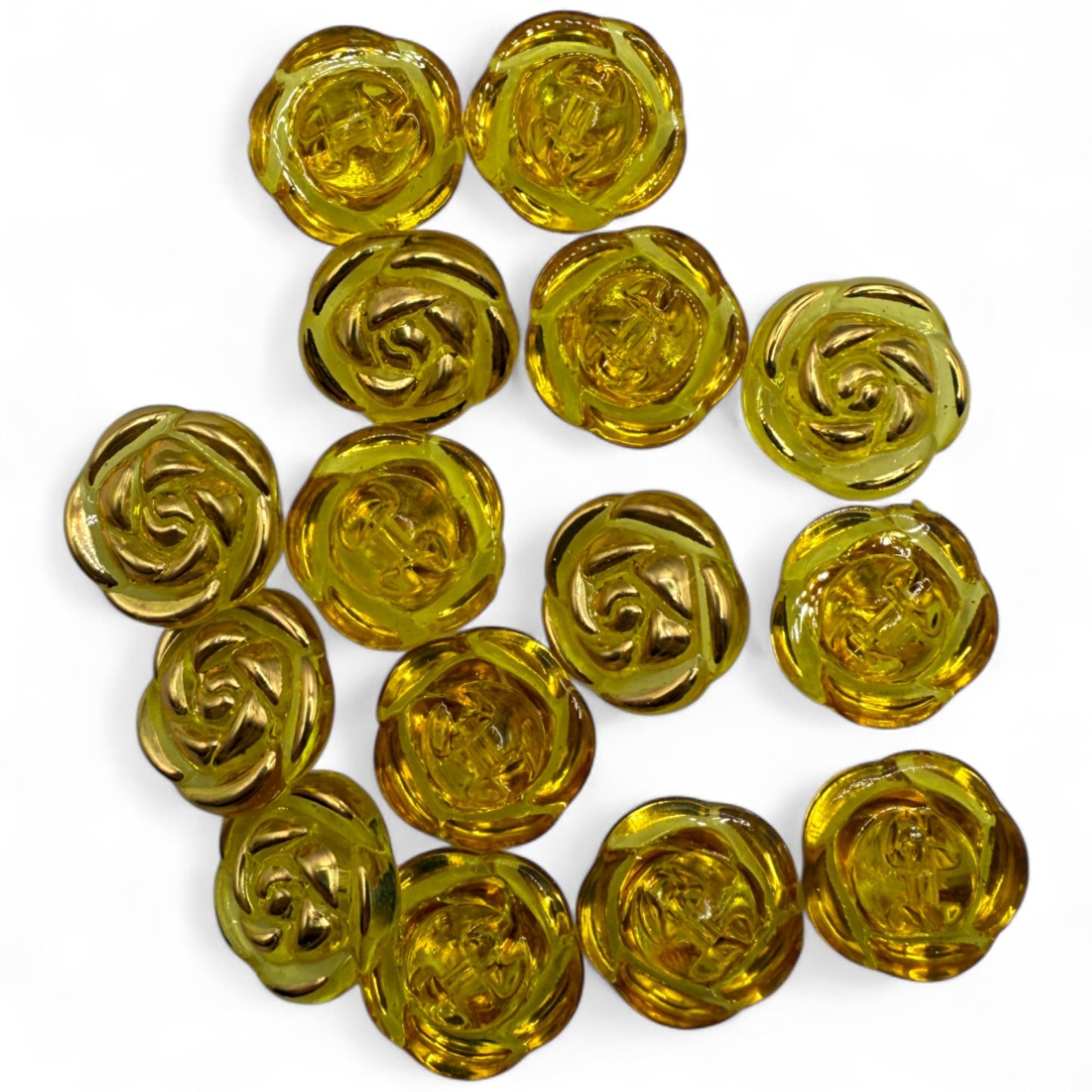 KnitForLess Transparent Acrylic Rose Flower Buttons, 15mm, Round, Pack of 10, 8 Colours