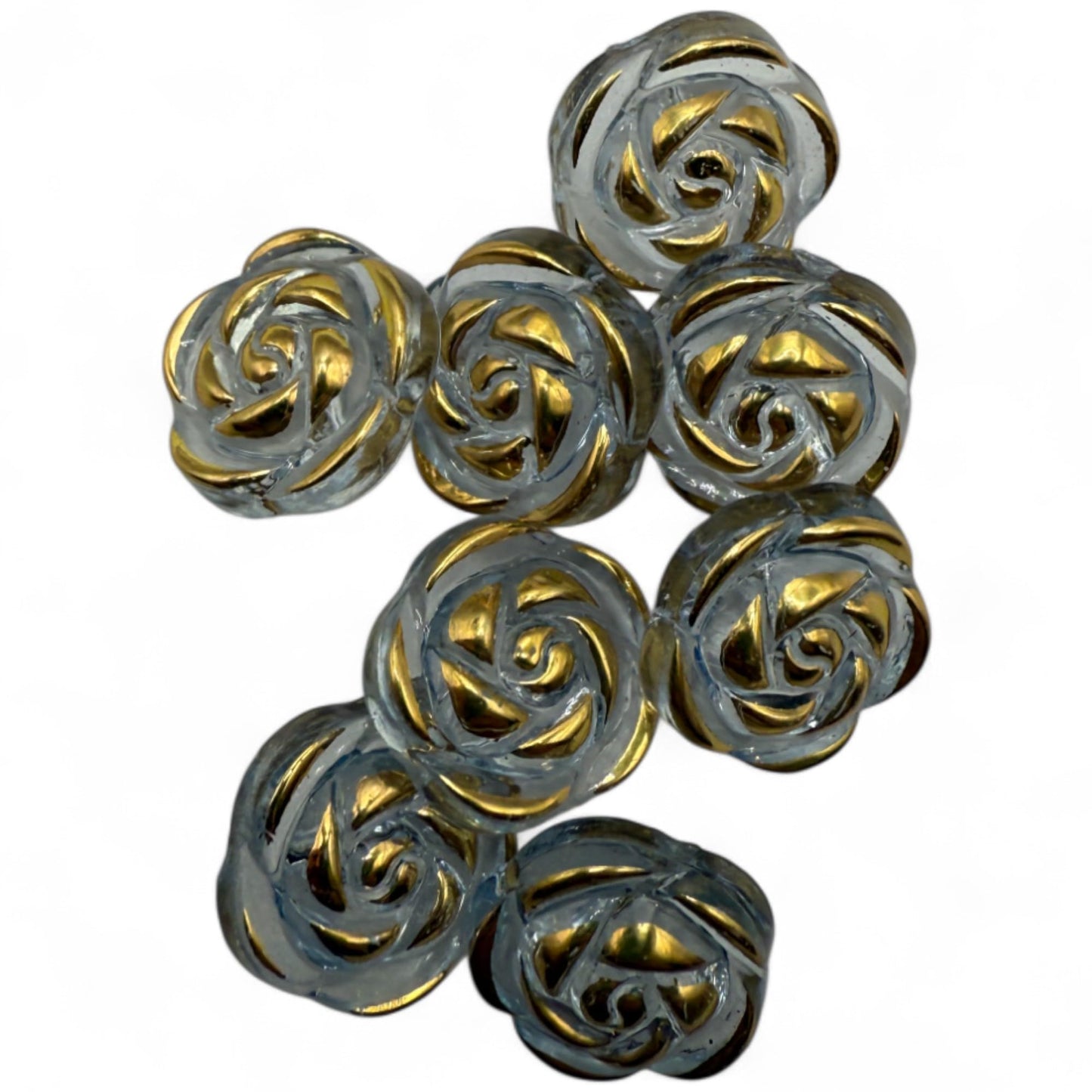 KnitForLess Transparent Acrylic Rose Flower Buttons, 15mm, Round, Pack of 10, 8 Colours