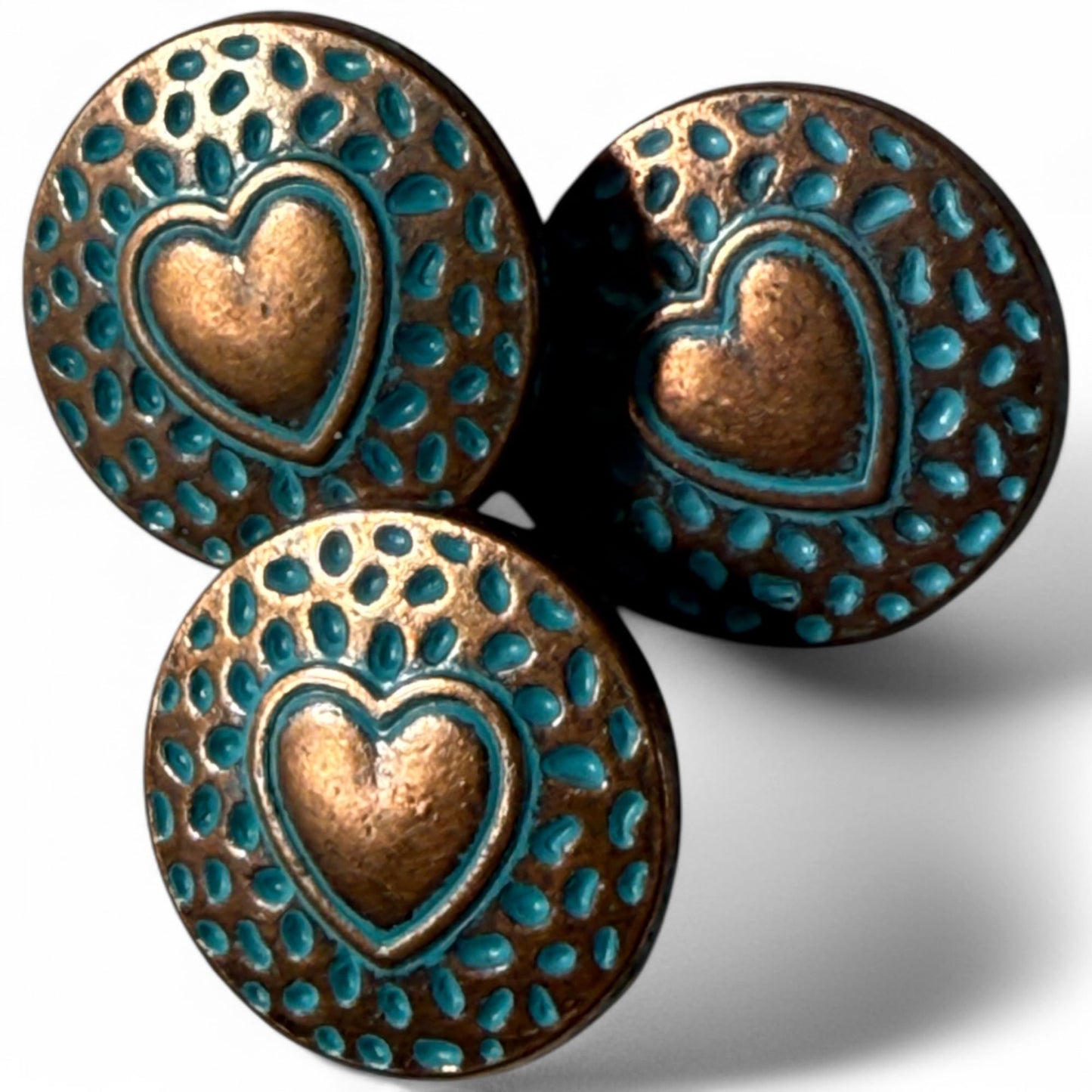 KnitForLess Heart Carved Buttons, 18mm Shank, Antique Copper, Round, Pack of 6